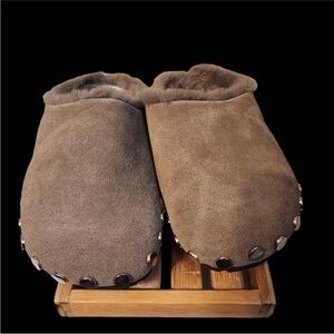 Rebecca Minkoff x Emu Australia Monch natural shearling slides grey/tan size 6